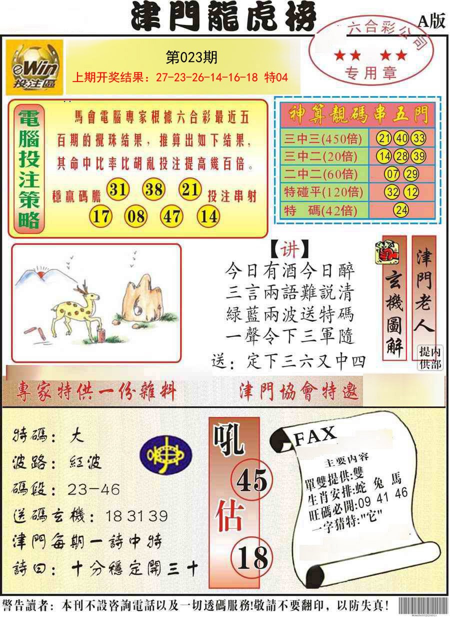 2025023期津门龙虎榜A