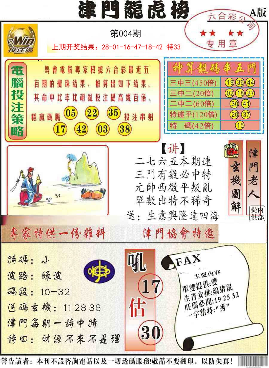 2025004期津门龙虎榜A