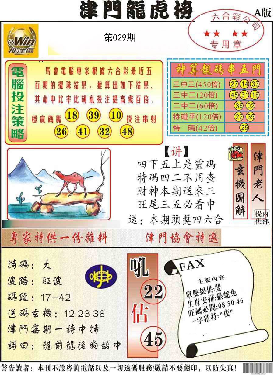 2025029期津门龙虎榜A