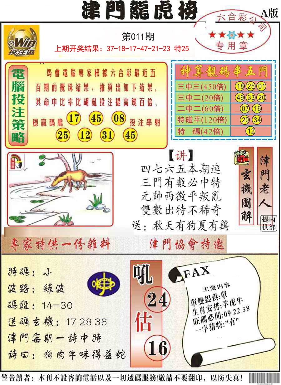 2025011期津门龙虎榜A