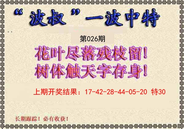 2025026期波叔一波中特