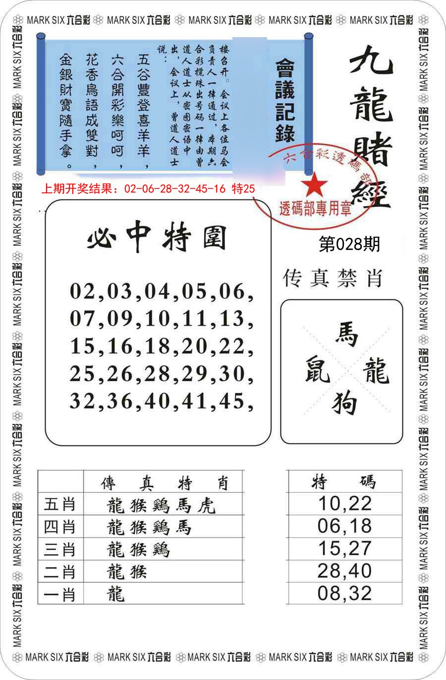 2025028期九龙赌经