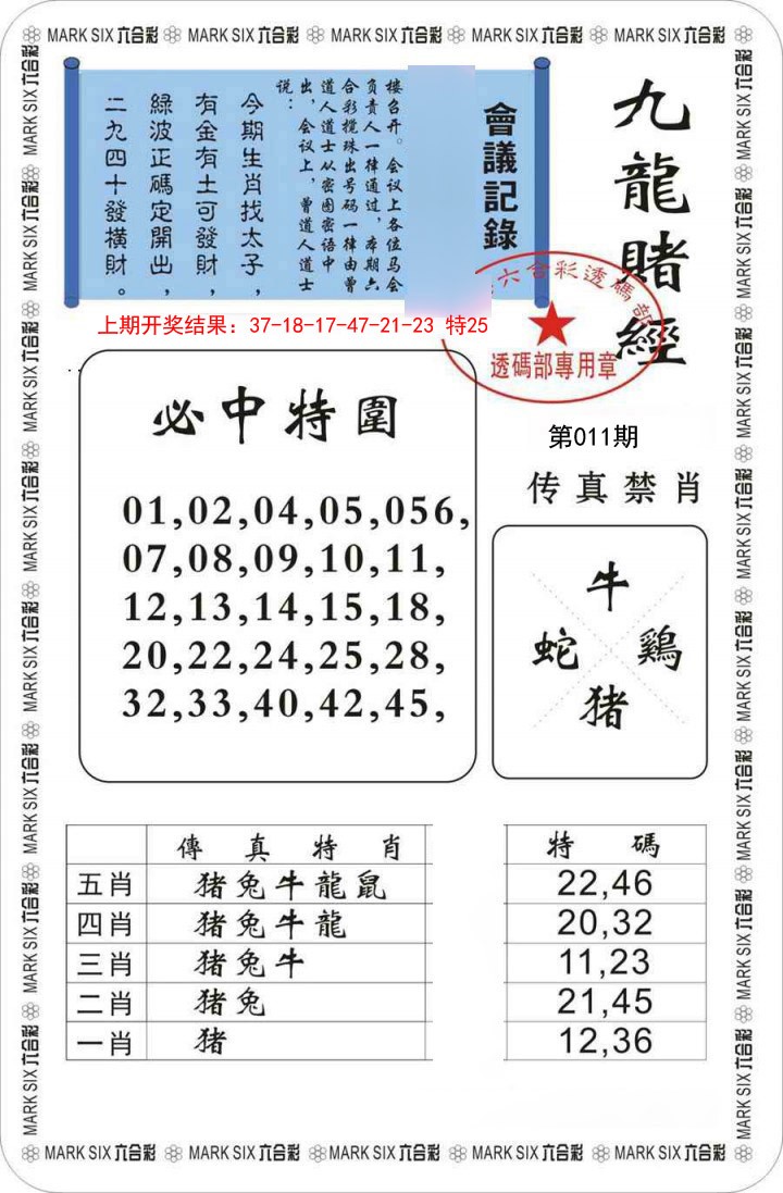 2025011期九龙赌经