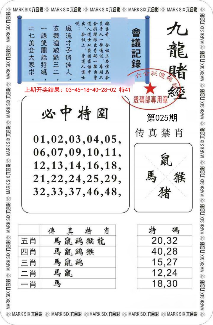 2025025期九龙赌经