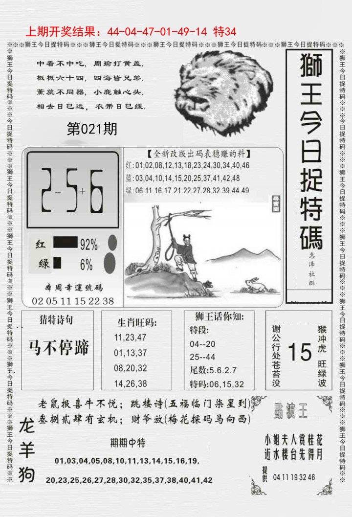 2025021期狮王今日抓特码