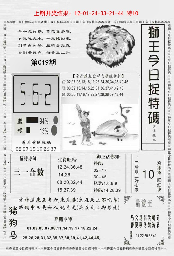 2025019期狮王今日抓特码