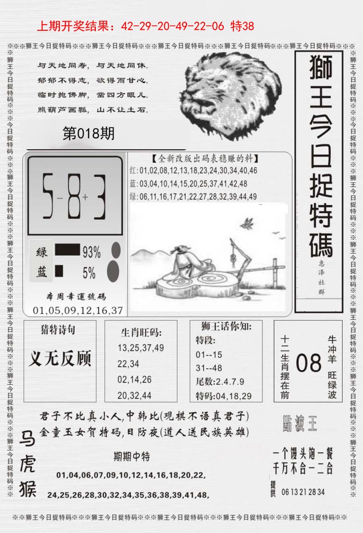 2025018期狮王今日抓特码