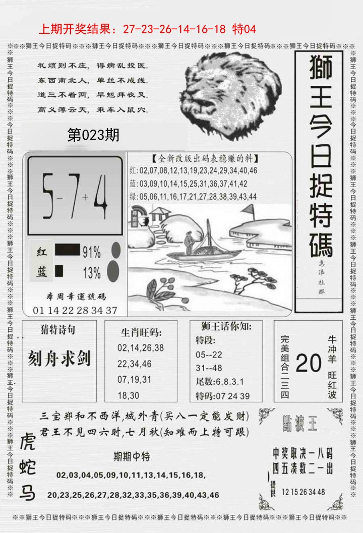 2025023期狮王今日抓特码