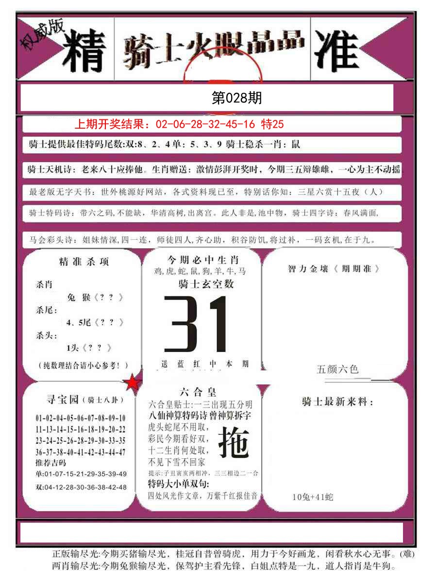 2025028期骑士火眼晶晶B
