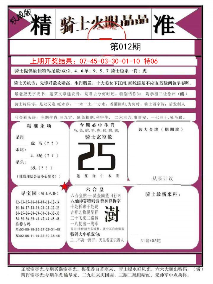2025012期骑士火眼晶晶B
