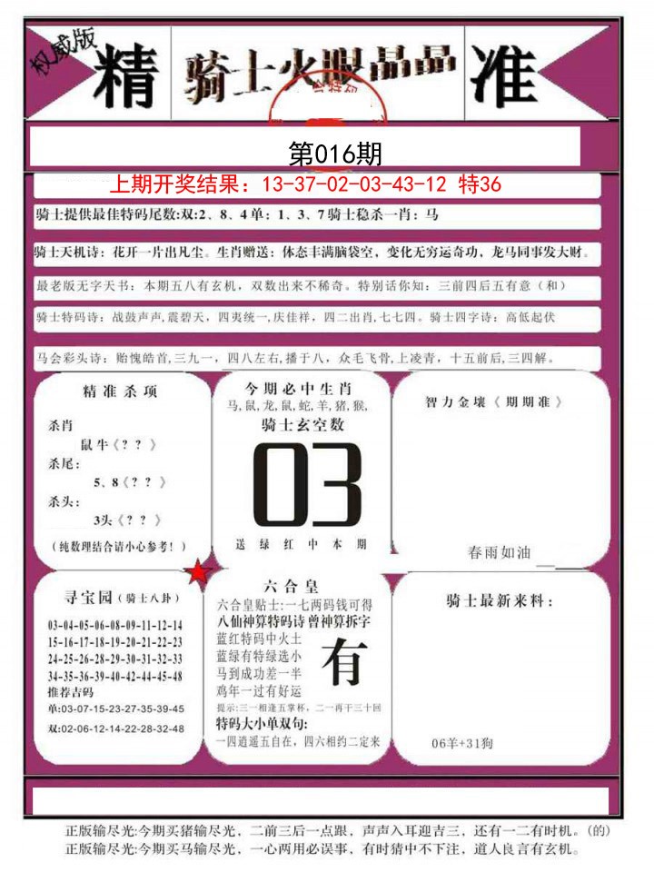 2025016期骑士火眼晶晶B