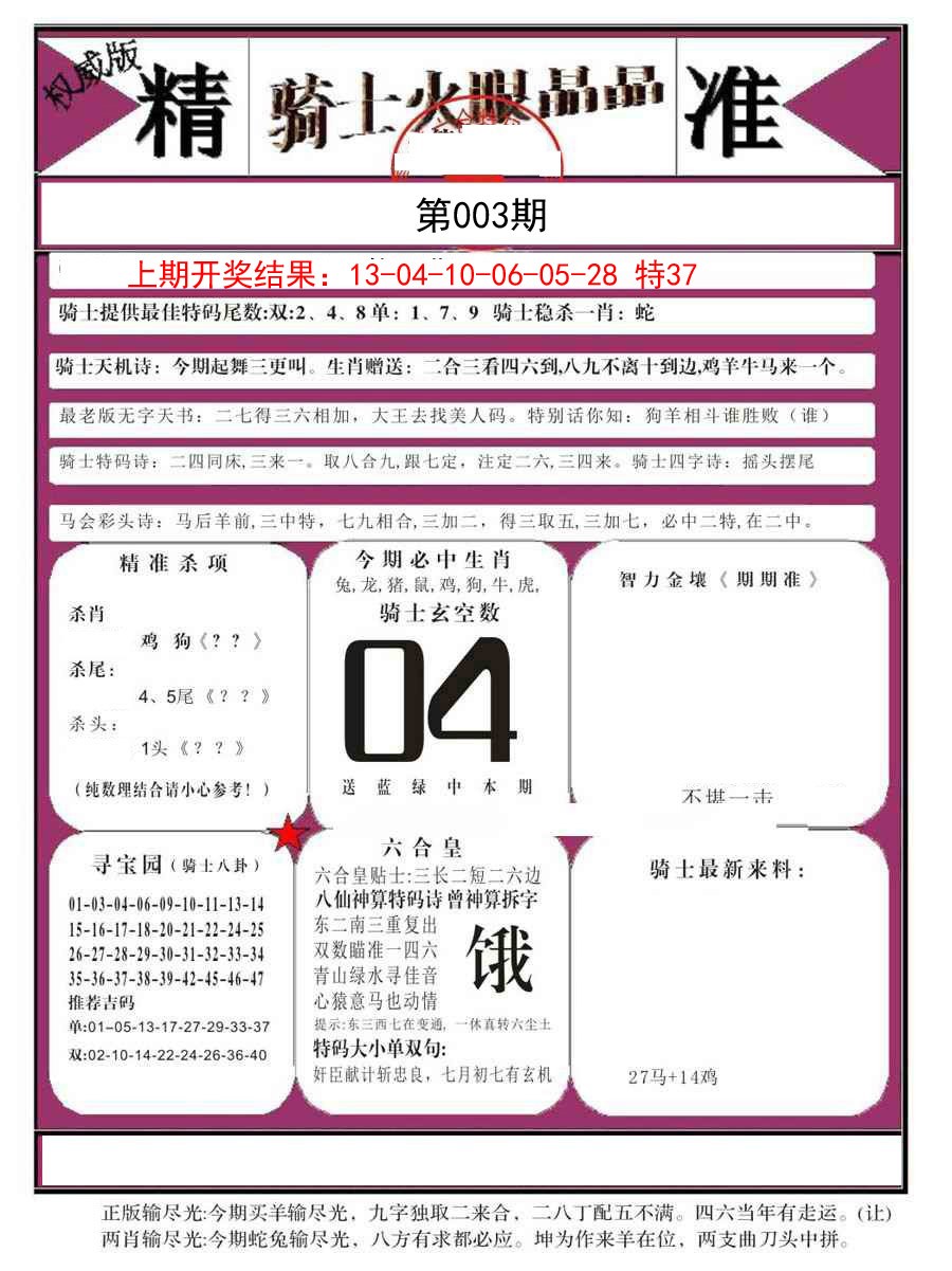 2025003期骑士火眼晶晶B