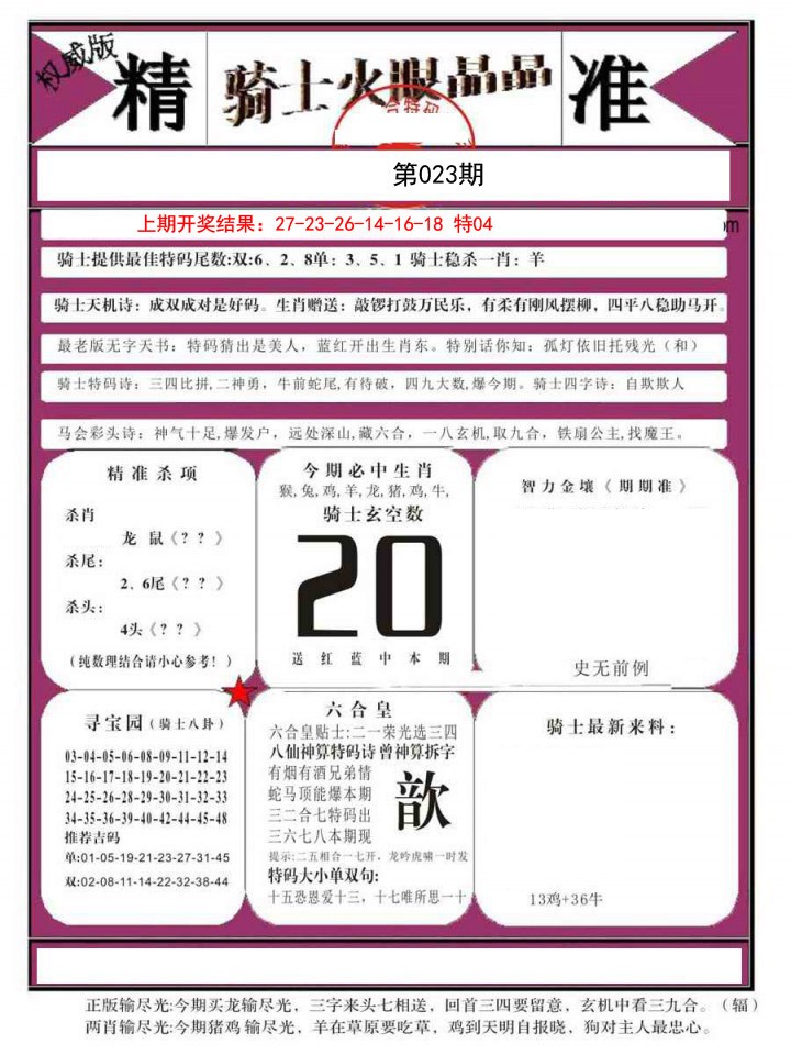 2025023期骑士火眼晶晶B