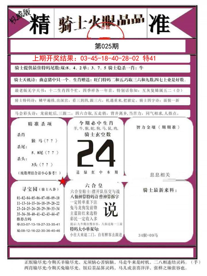 2025025期骑士火眼晶晶B
