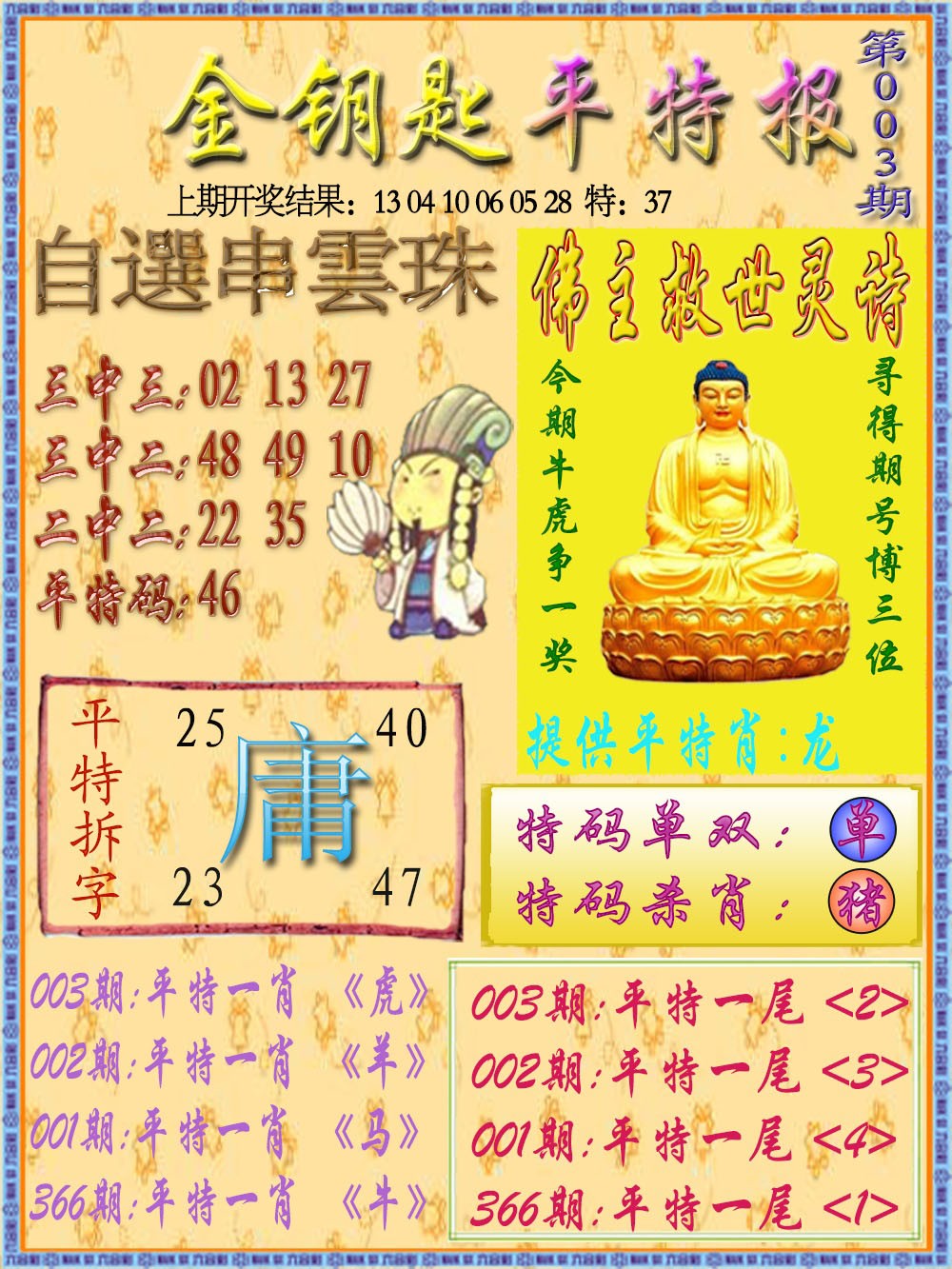 2025003期金钥匙平特报