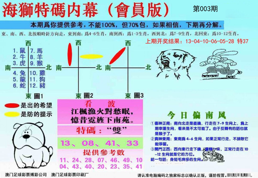 2025003期海狮特码会员报