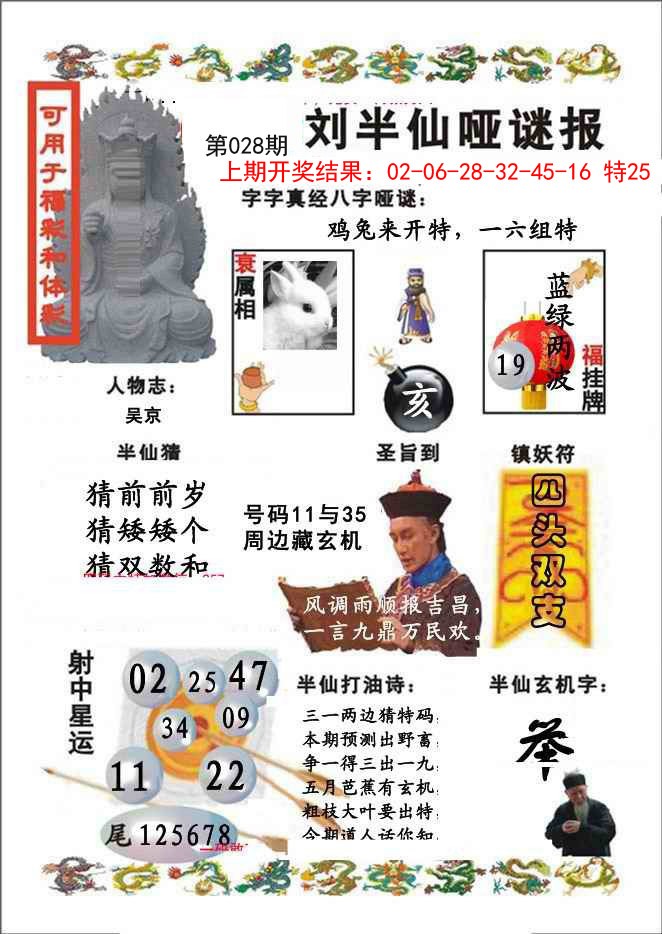 2025028期刘半仙哑谜报