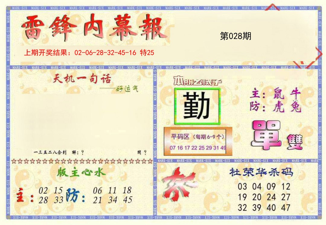 2025028期雷锋内幕报