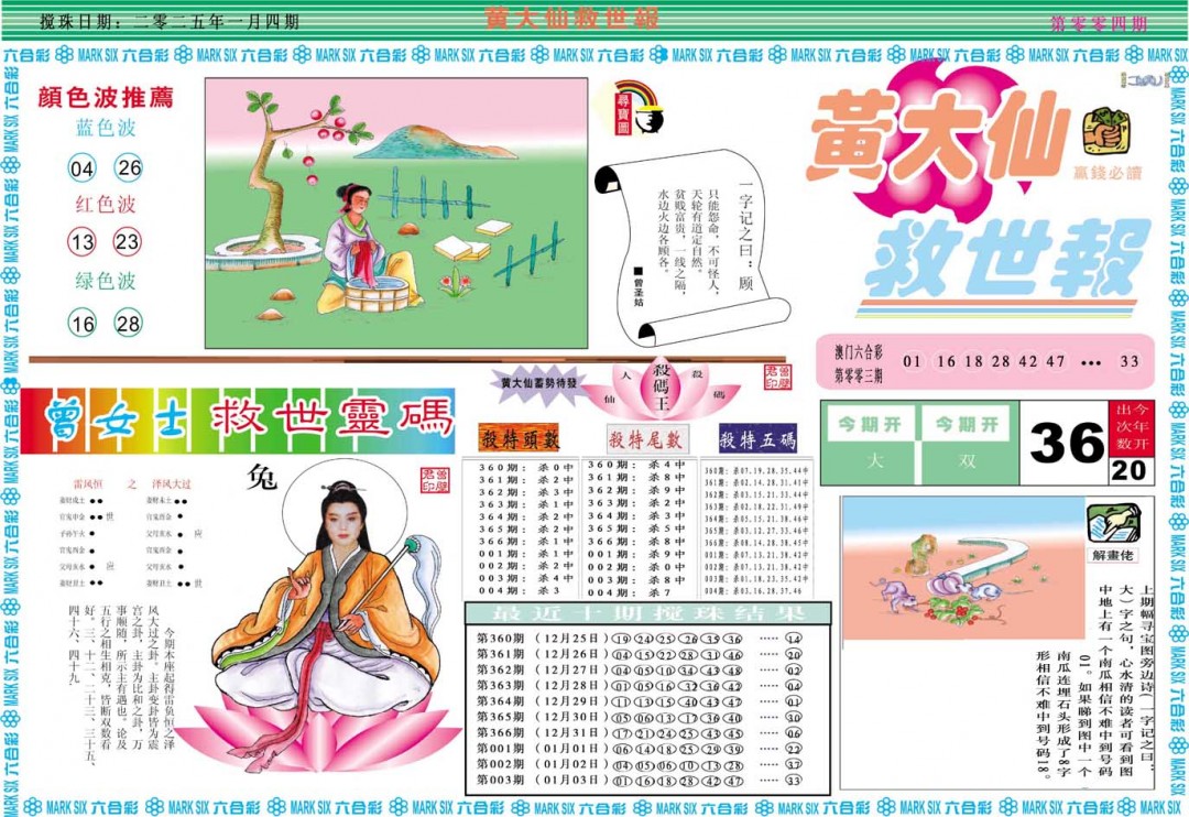 2025004期黄大仙救世A