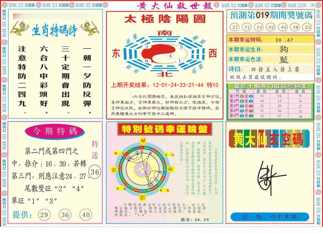 2025019期新黄大仙救世B