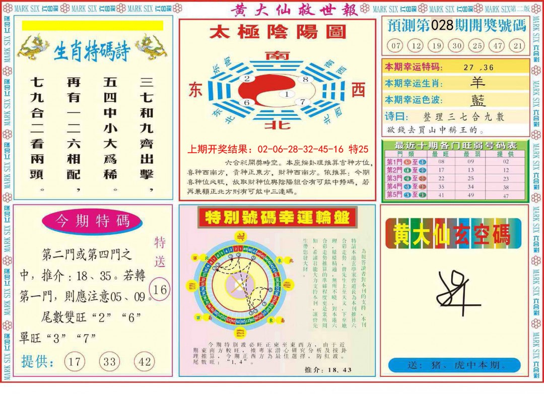 2025028期新黄大仙救世B