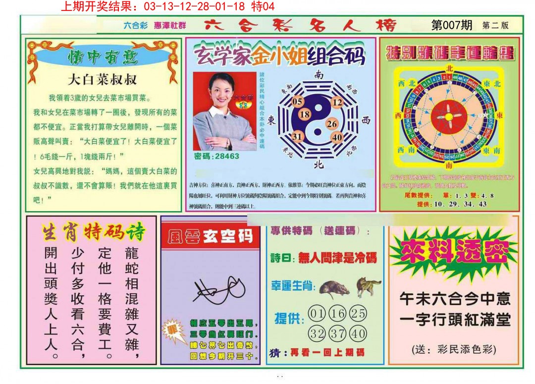 2025007期名人榜B