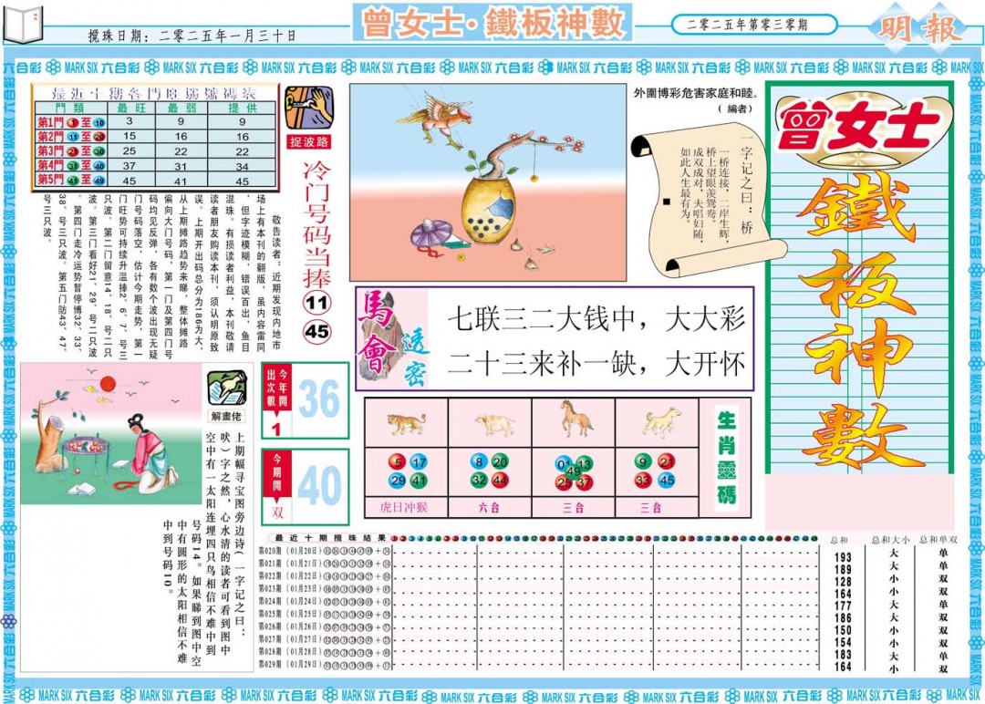 2025030期曾女士铁板神数A