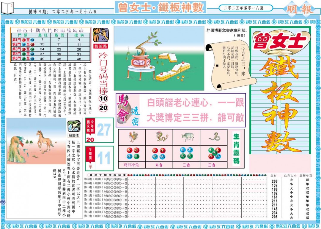 2025018期曾女士铁板神数A