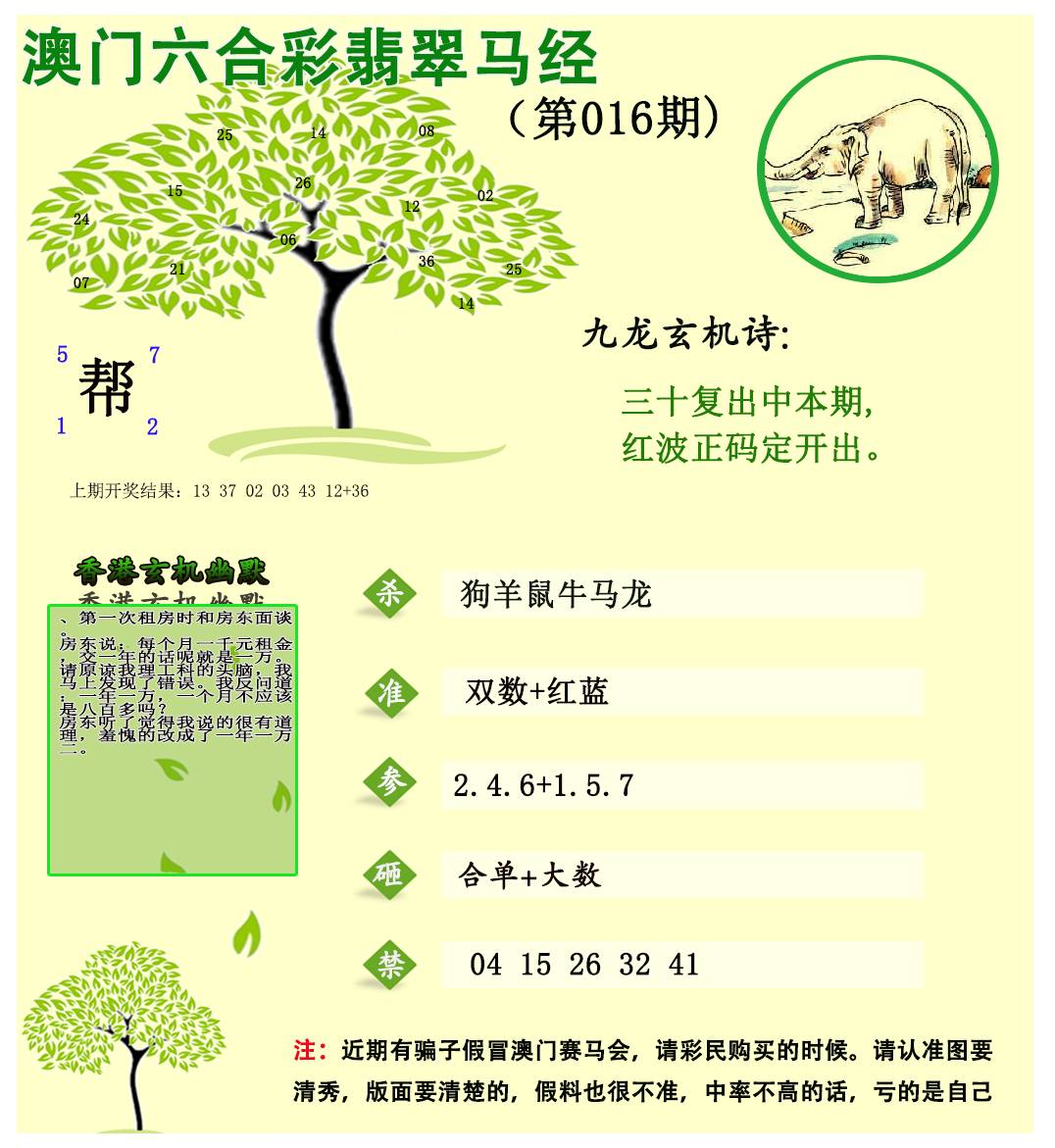 2025016期翡翠马经