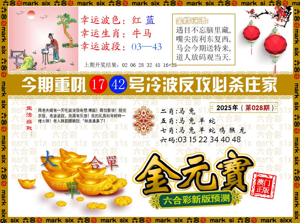 2025028期金元宝