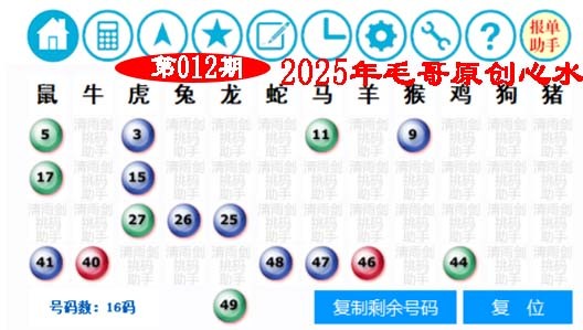 2025012期毛哥心水