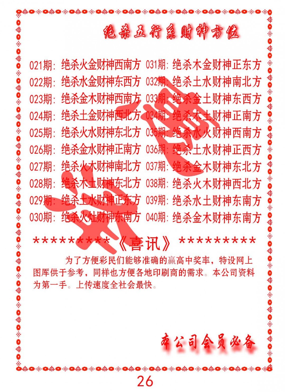 2025029期绝杀五行及财神方位