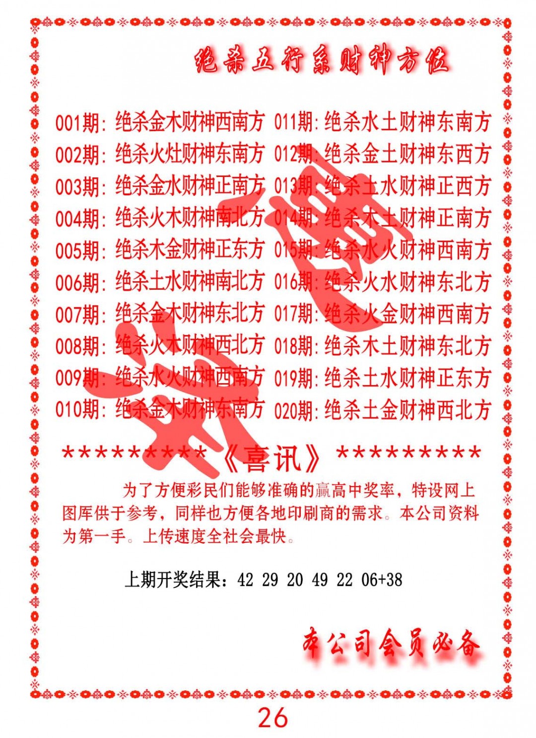 2025018期绝杀五行及财神方位