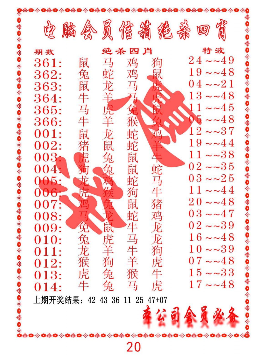 2025014期电脑会员-绝杀四肖