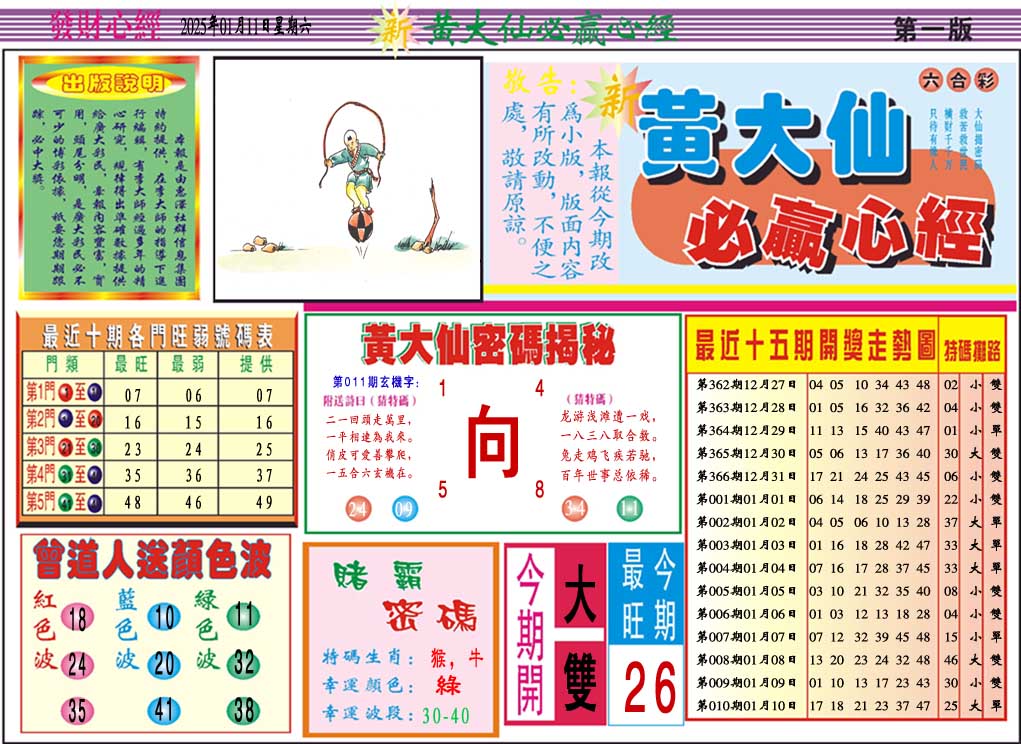 2025011期黄大仙必赢心经A