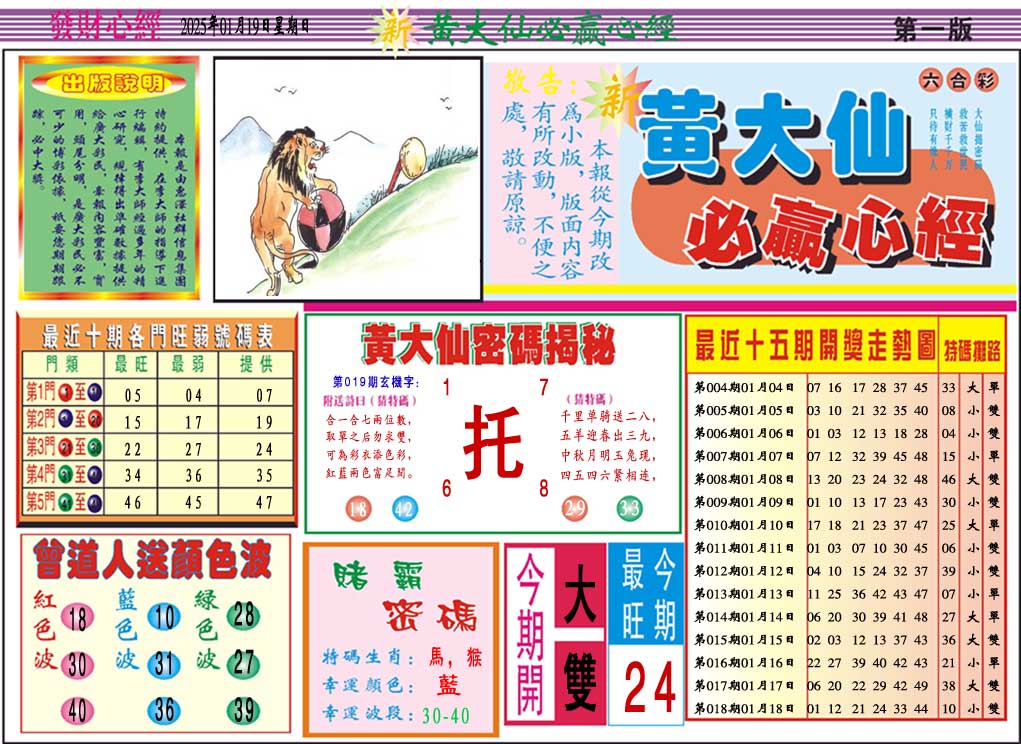 2025019期黄大仙必赢心经A