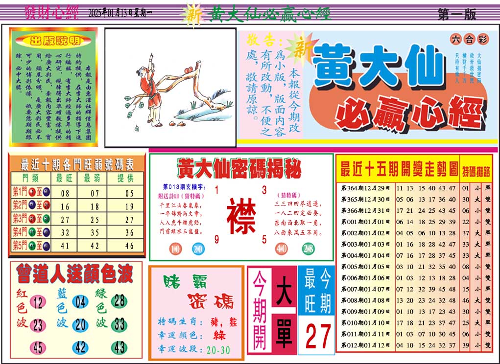 2025013期黄大仙必赢心经A