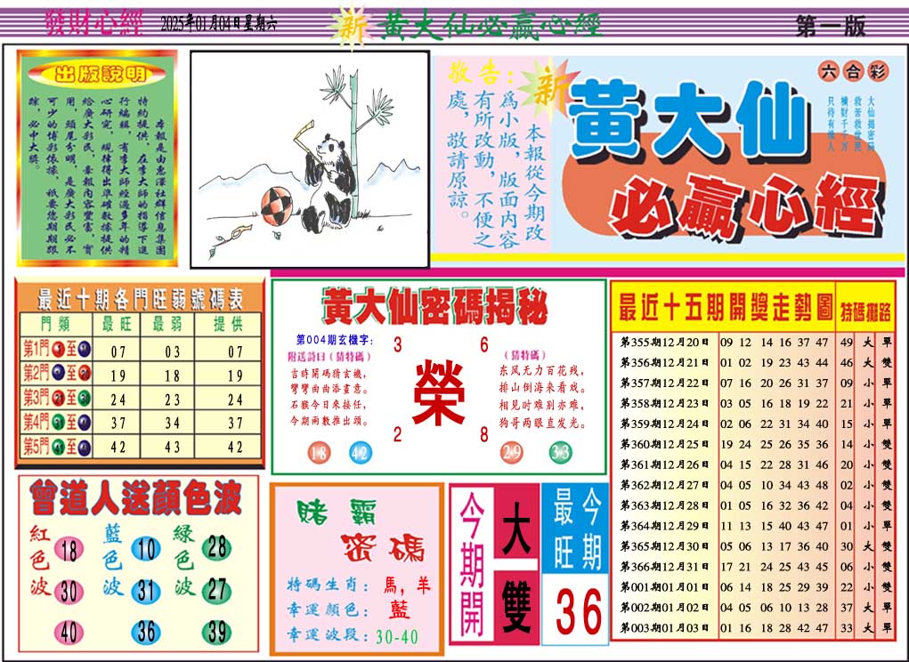 2025004期黄大仙必赢心经A