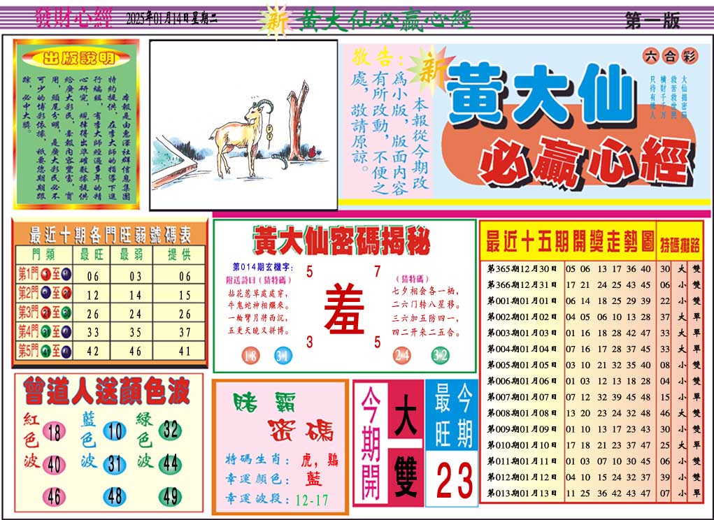 2025014期黄大仙必赢心经A