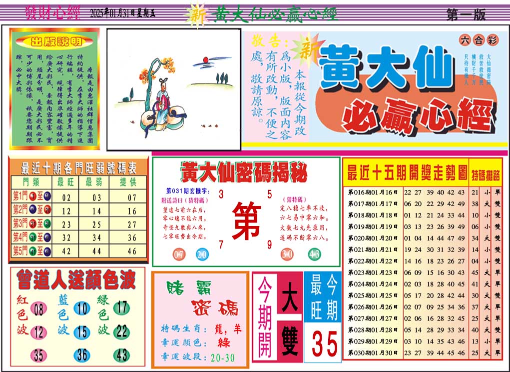 2025031期黄大仙必赢心经A