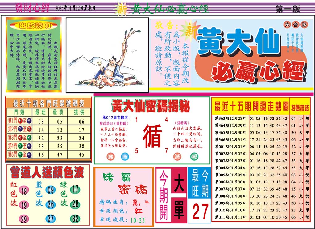 2025012期黄大仙必赢心经A