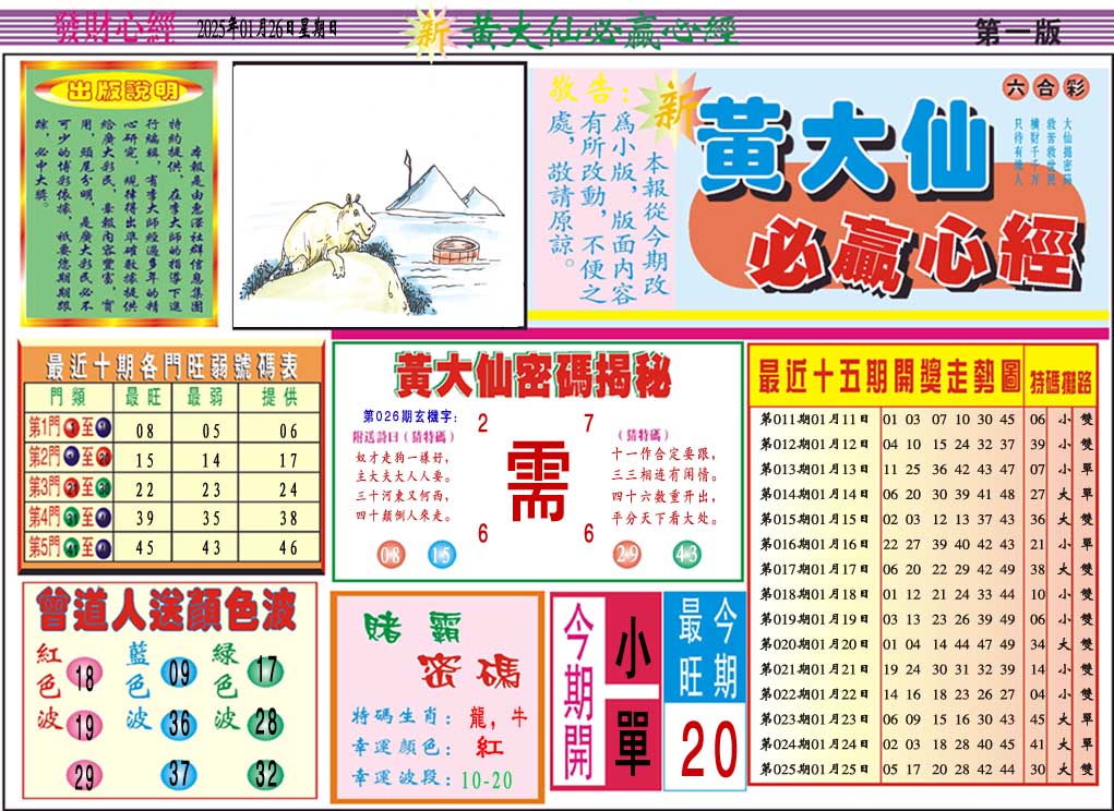 2025026期黄大仙必赢心经A