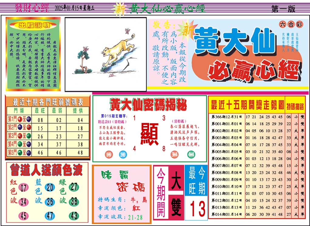 2025015期黄大仙必赢心经A