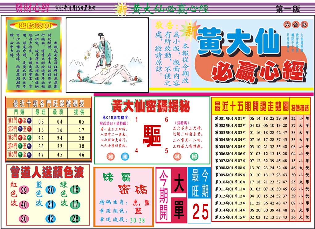 2025016期黄大仙必赢心经A