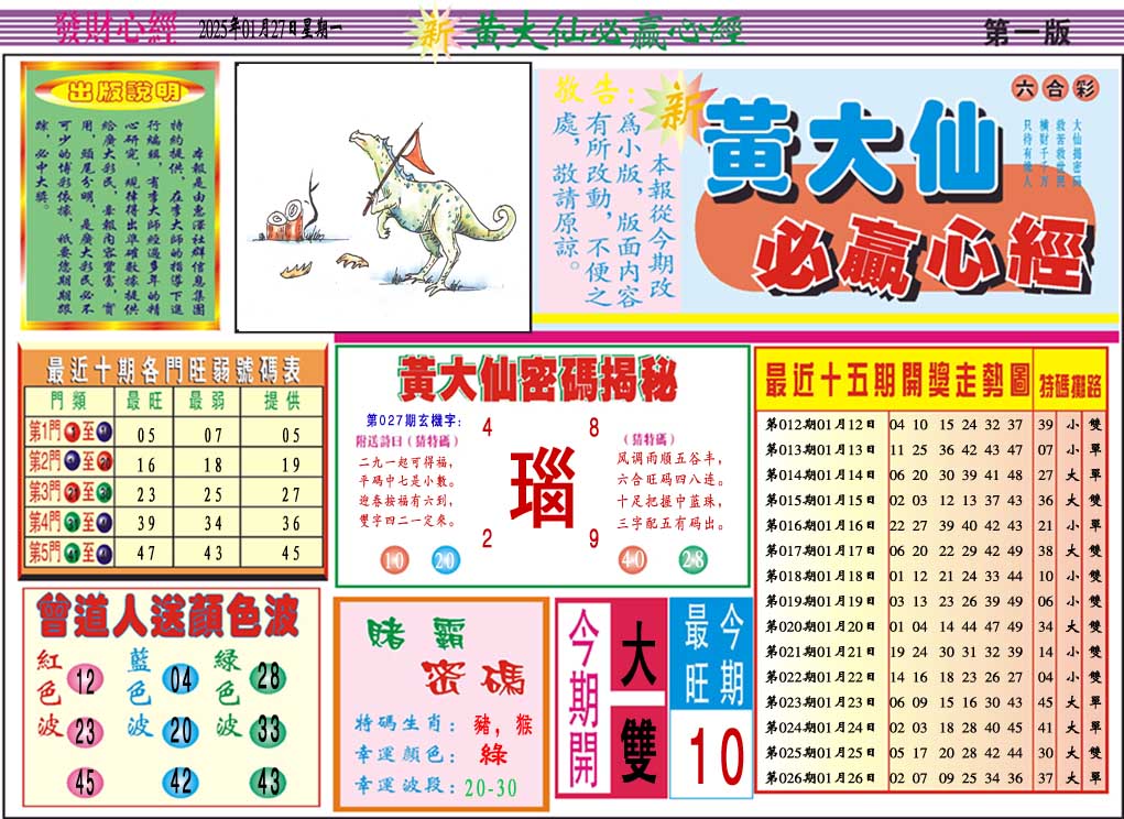 2025027期黄大仙必赢心经A
