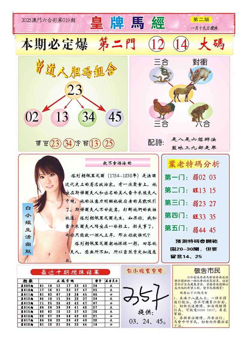 2025019期皇版马经B
