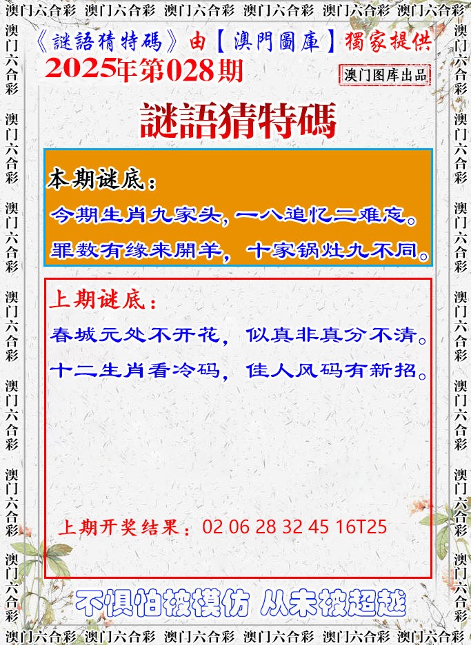 2025028期谜语猜特