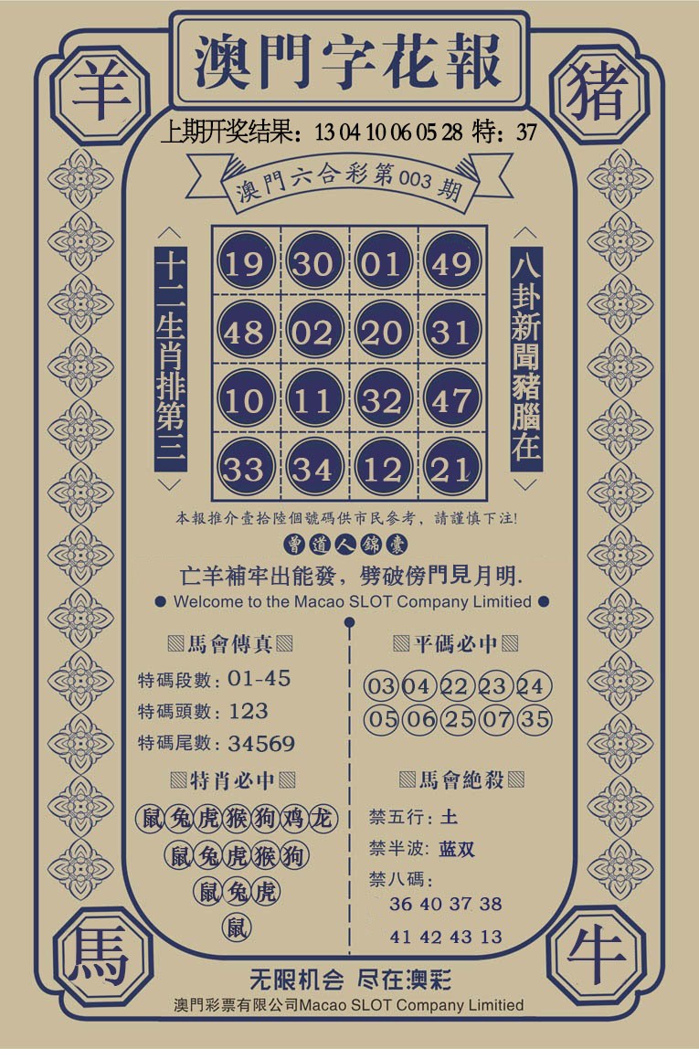 2025003期澳门字花报