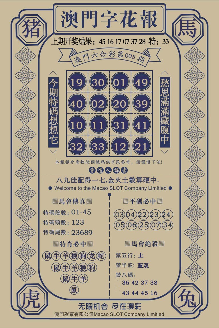 2025005期澳门字花报