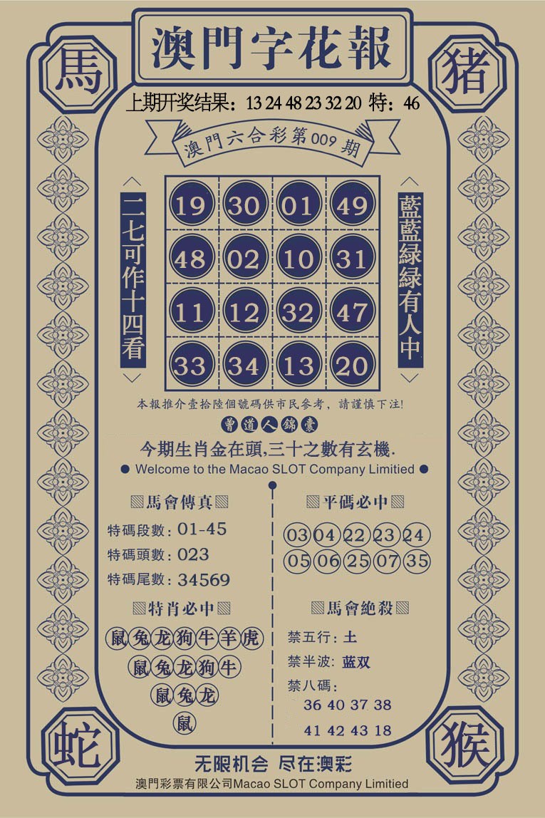 2025009期澳门字花报